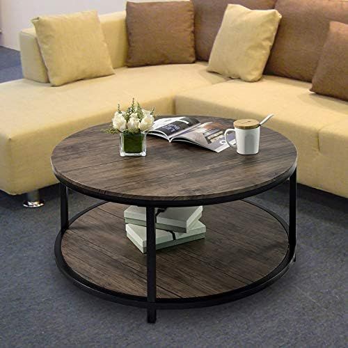 Round Coffee Table Rustic Vintage Industrial Design Furniture Sturdy Metal Frame Legs Sofa Table ... | Amazon (US)