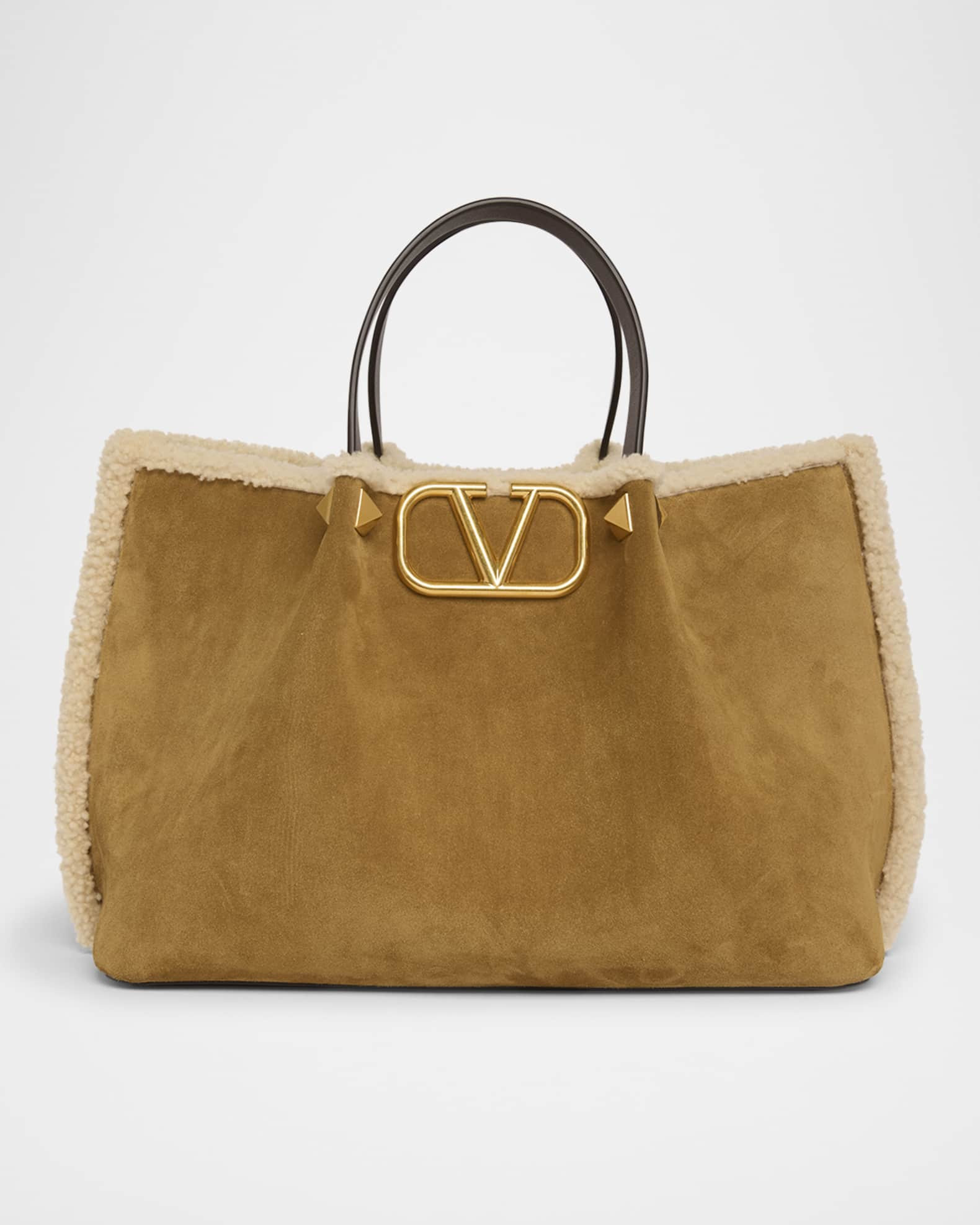 Medium Suede Shopping Bag with Shearling Lining | Neiman Marcus