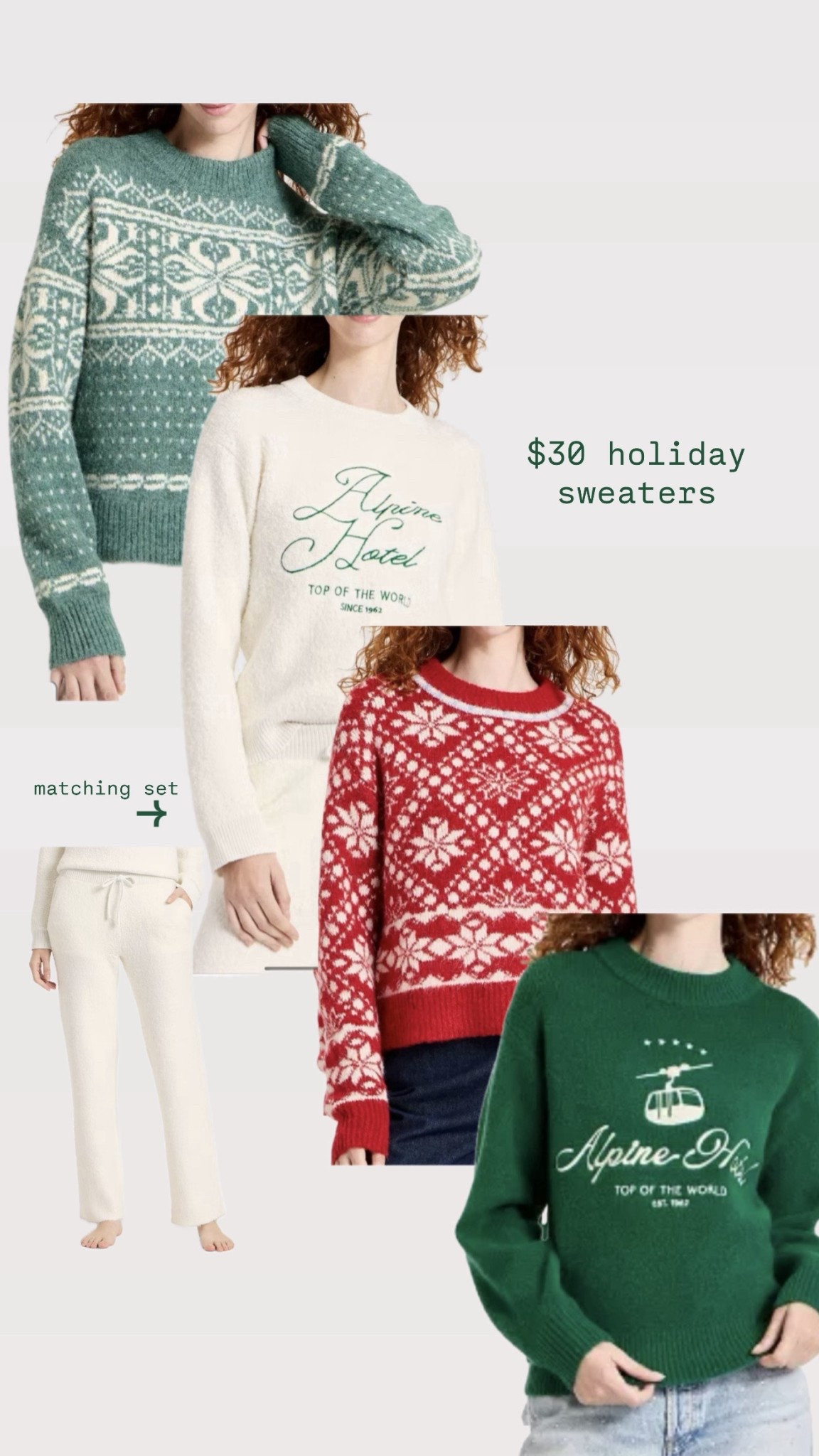 $30 holiday sweaters! The cream one is a boucle material and has matching pants! Trying not to buy all of these!! 


Christmas gift guide sweaters alpine Christmas holiday outfit cozy home 

#LTKGiftGuide #LTKHoliday #LTKFindsUnder50