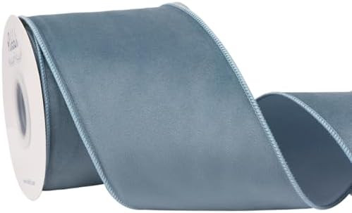 Ribbli Dusty Blue Velvet Wired Ribbon with Dupioni 4 Inch Christmas Ribbon for Gift Wrapping Chri... | Amazon (US)