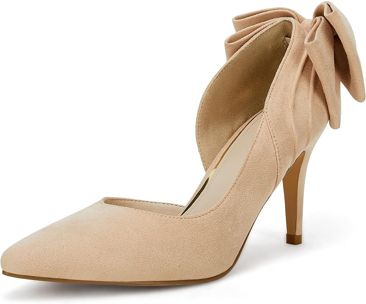Amazon.com | Women's Pointed Toe High Heels Back Bow Tie D'Orsay Pumps Stiletto Wedding Dress Par... | Amazon (US)