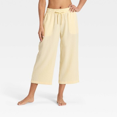 Women's Seersucker Wide Leg Cropped Pajama Pants - Auden™ Yellow S | Target