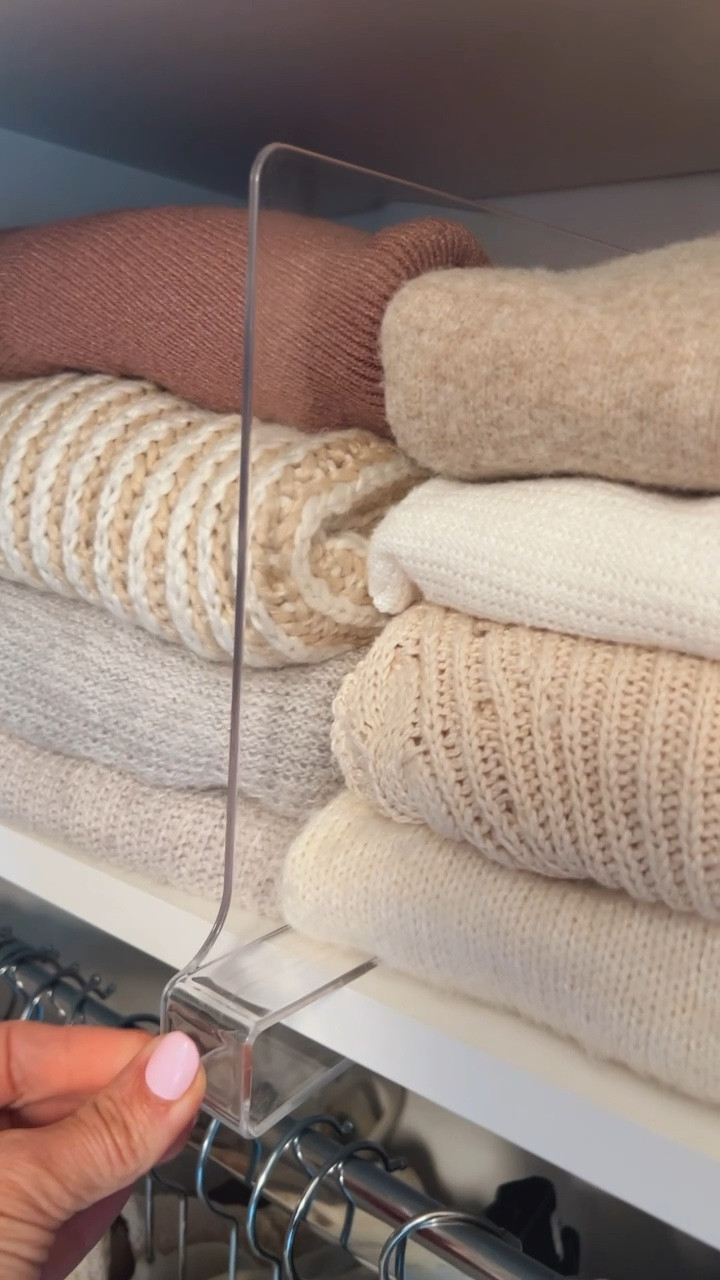 Closet organization, use acrylic shelf dividers for handbags, sweaters, and/or jeans 

#LTKstyletip #LTKhome #LTKfindsunder50