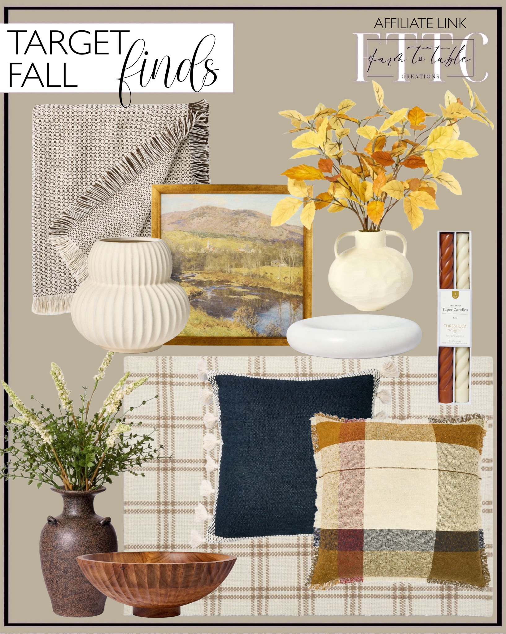 Target Home Finds. Follow @farmtotablecreations on Instagram for more inspiration.

Woven throw blanket. Framed Wall Art. Throw pillows. Plaid Throw Pillows. Sandy Glaze Vase. Taper Twist Candles. Potted Fall Leaf Arrangement in Vase Yellow. Acacia Wood Bowl. Marble Dish. Plaid Rug. Hyssop Arrangement Fall Floral Decorative Plant. 

#target #targetdecor #falldecor #cozyhome 

#LTKFindsUnder50 #LTKStyleTip #LTKHome