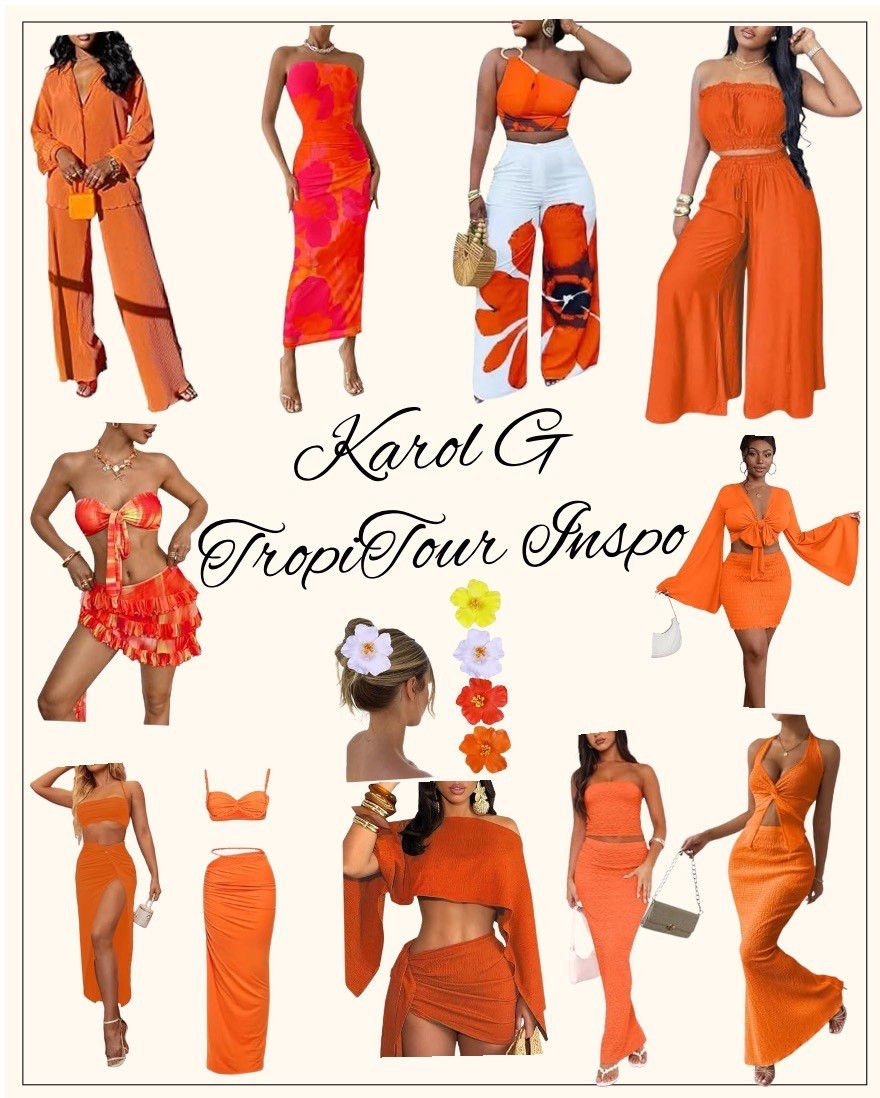 Tropi Tour outfit inspo inspired by Karol G energy. Bold oranges, tropical vibes, and statement pieces that are made to stand out. From matching sets to flowy dresses and flirty skirts, these looks are perfect for dancing all night and turning heads.

Think vibrant colors, fun textures, and outfits that bring confidence and main character energy to the concert.

karol g outfit inspo, tropi tour outfits, concert outfit ideas, latina style inspo, bold summer outfits, tropical outfit ideas, statement outfits, summer concert looks

#KarolG #TropiTour #ConcertOutfit #LatinaStyle #SummerOutfits #OutfitInspo #ConcertStyle #FashionInspo #BoldStyle #OOTDInspo

#LTKSeasonal #LTKFestival #LTKootd