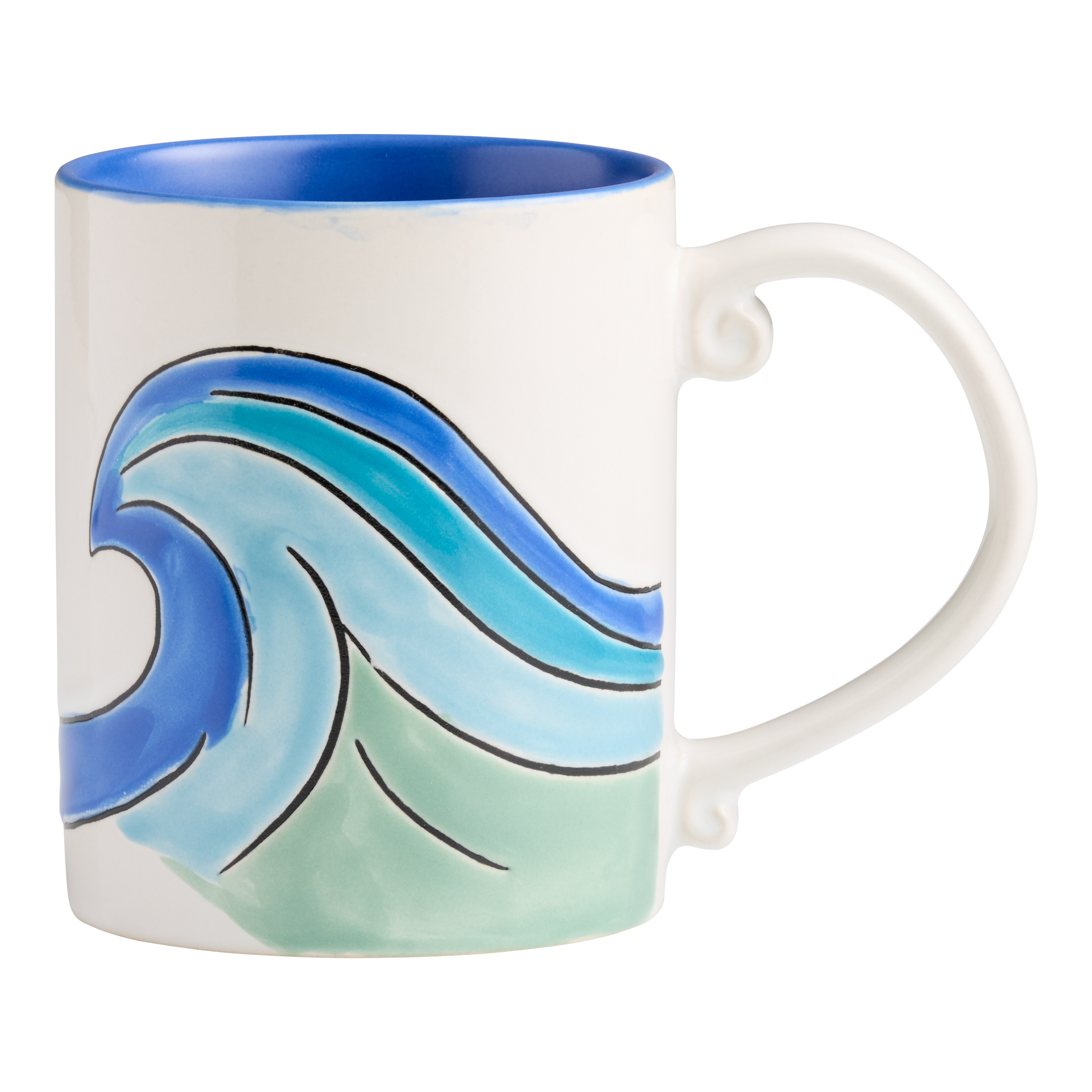 Blue Wave Wax Resist Hand Painted Ceramic Mug | World Market