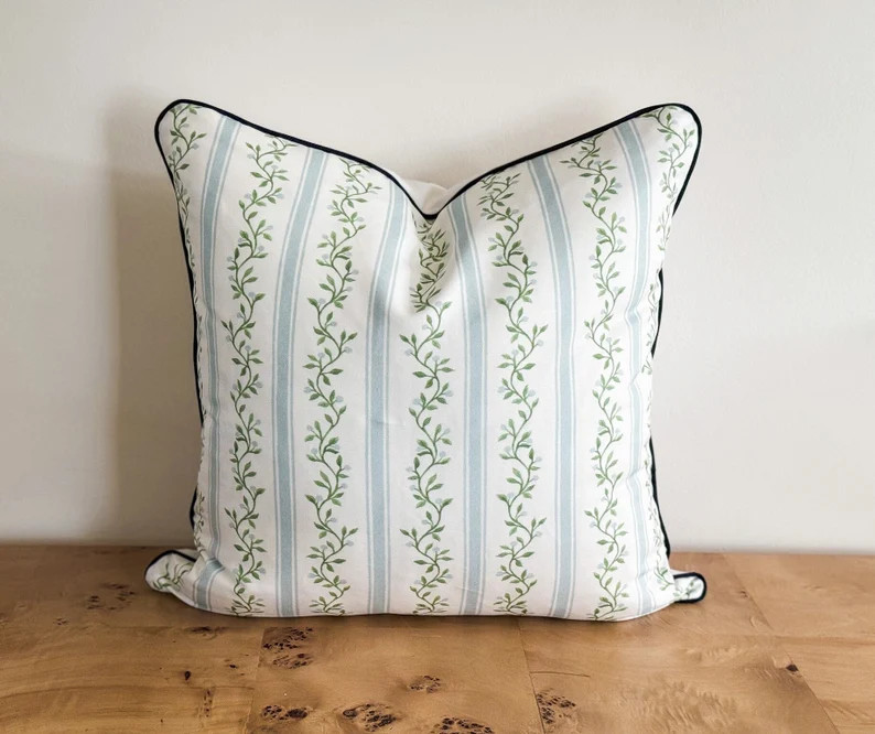 Danika Herrick Libby Stripe Pillow Cover, Floral Pillow, Coastal Pillow, Grandmillenial Decor, De... | Etsy (US)