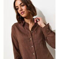 Women's Brown Pure Linen Oversized Long Sleeve Shirt New Look | New Look (UK)