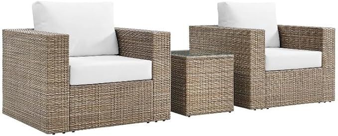 Modway Convene Outdoor 3-Piece Synthetic Rattan Furniture Set in White | Amazon (US)