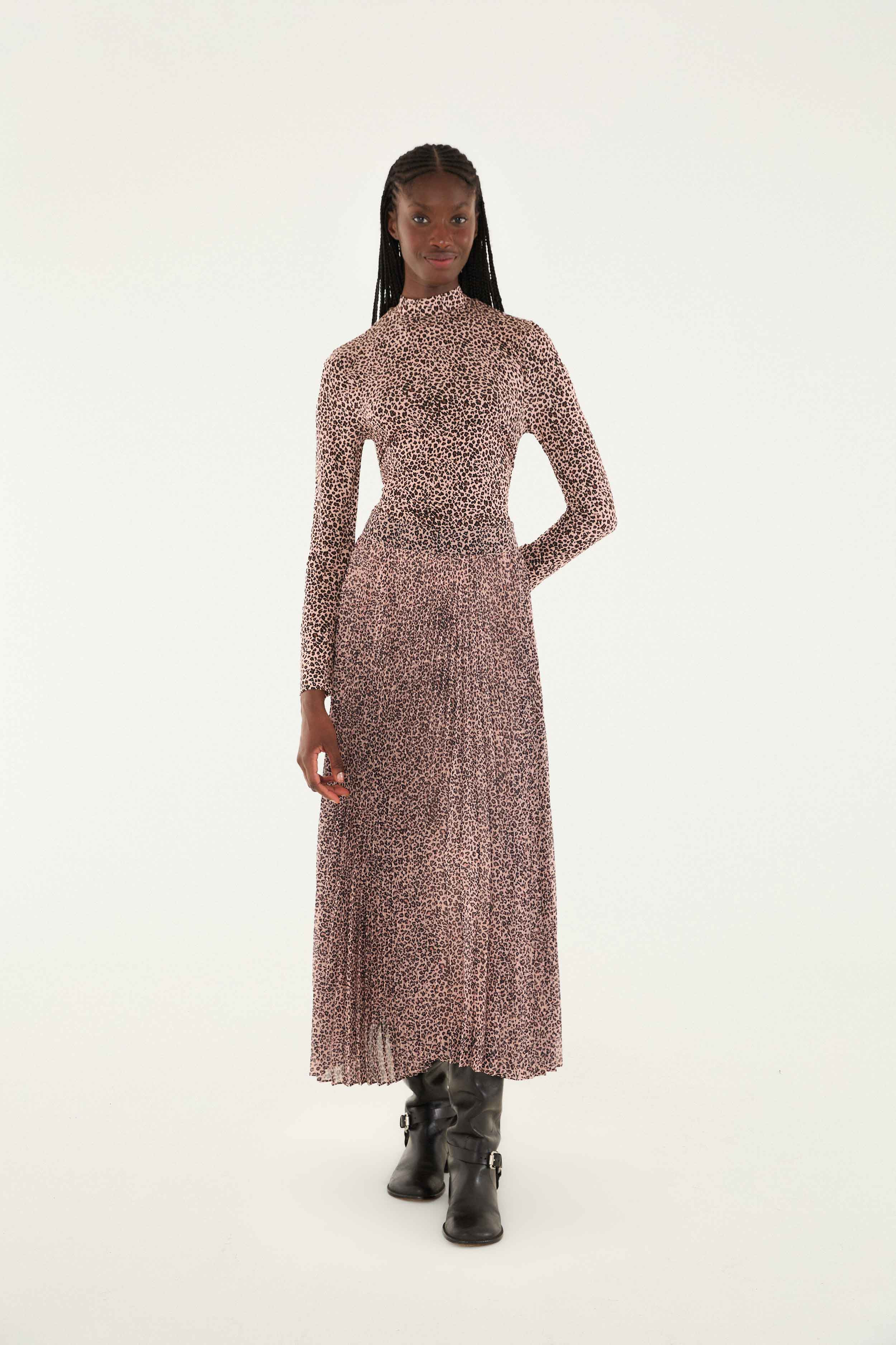 Pink Baby Leopard Pleated Maxi Skirt, BABY LEOPARD PINK / XS | FarmRio (US)