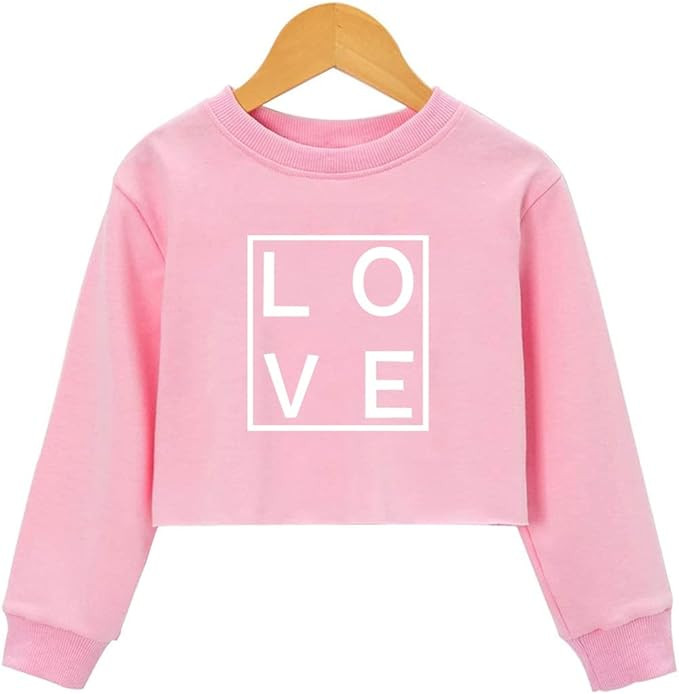 Crop Tops For Girls Kids Cute Aesthetic Cartoon Graphic Sweatshirt Teen long Sleeve T-Shirts | Amazon (US)