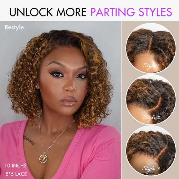 Deep Curly Glueless 5x5 Closure Lace Wig Caramel Brown / Natural Black / Blonde Highlight | Luvmehair