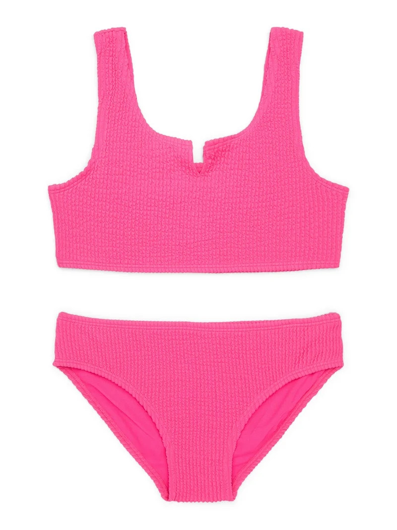 Wonder Nation Little Girls and Big Girls Scrunch Bikini Swimsuit with UPF 50+, 2-Piece, Sizes 4-1... | Walmart (US)