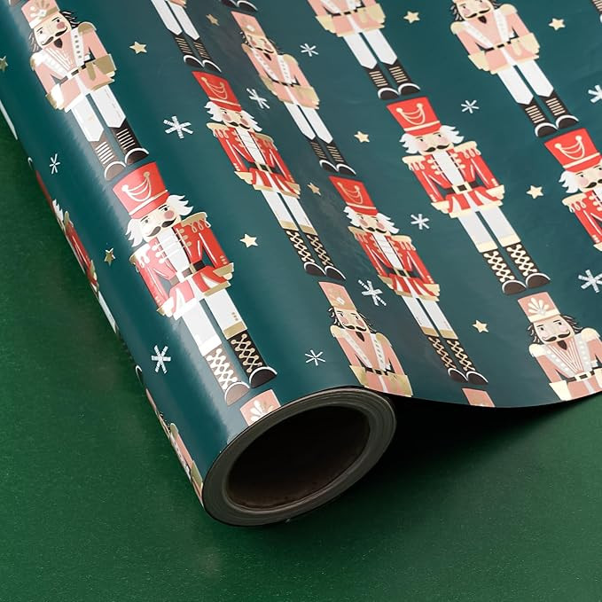 WRAPAHOLIC Reversible Nutcracker Christmas Wrapping Paper - Mini Roll - 17 Inch x 33 Feet - Foil ... | Amazon (US)
