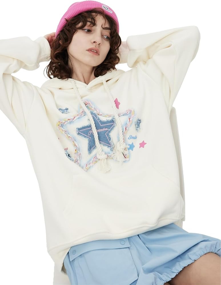 Aelfric Eden Womens Oversized Hoodies Star Graphic Fleece Hooded Streetwear Unisex Sweatshirts Pu... | Amazon (US)