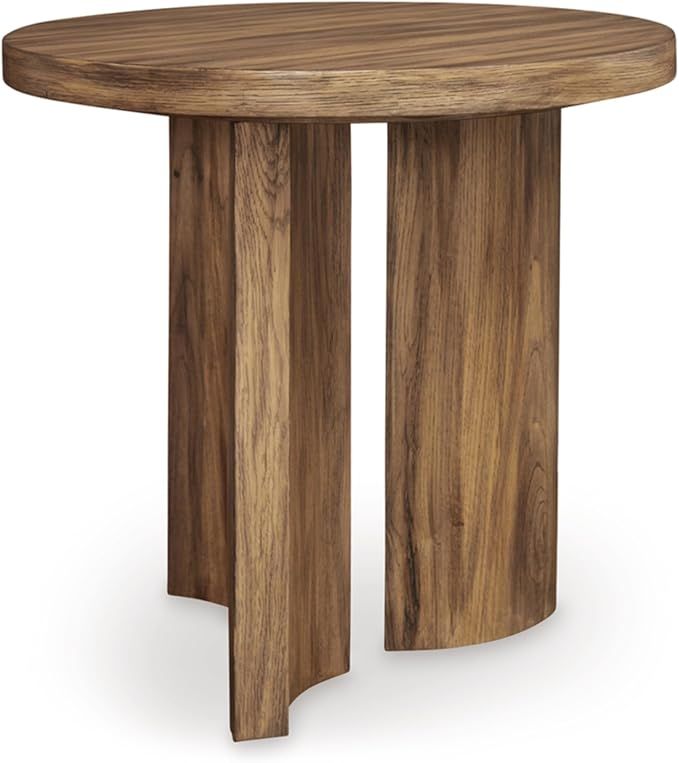 Signature Design by Ashley Austanny Rustic Thick-Tabletop End Table with Curved Plinth Base, Ligh... | Amazon (US)