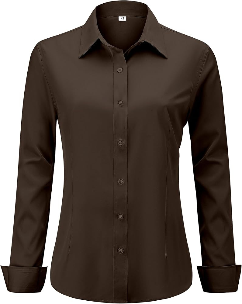 Soft Wrinkle-Free Women's Button Down Dress Shirts Solid Long Sleeve Work Blouses Fit Stretch Cas... | Amazon (US)