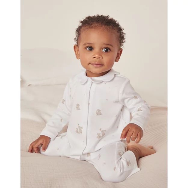 Organic Cotton Scallop Collar Hoppy Bunny Sleepsuit (0–9mths) | The White Company (US & CA)
