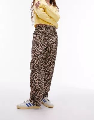 Topshop crew leopard straight leg trouser in multi | ASOS (Global)