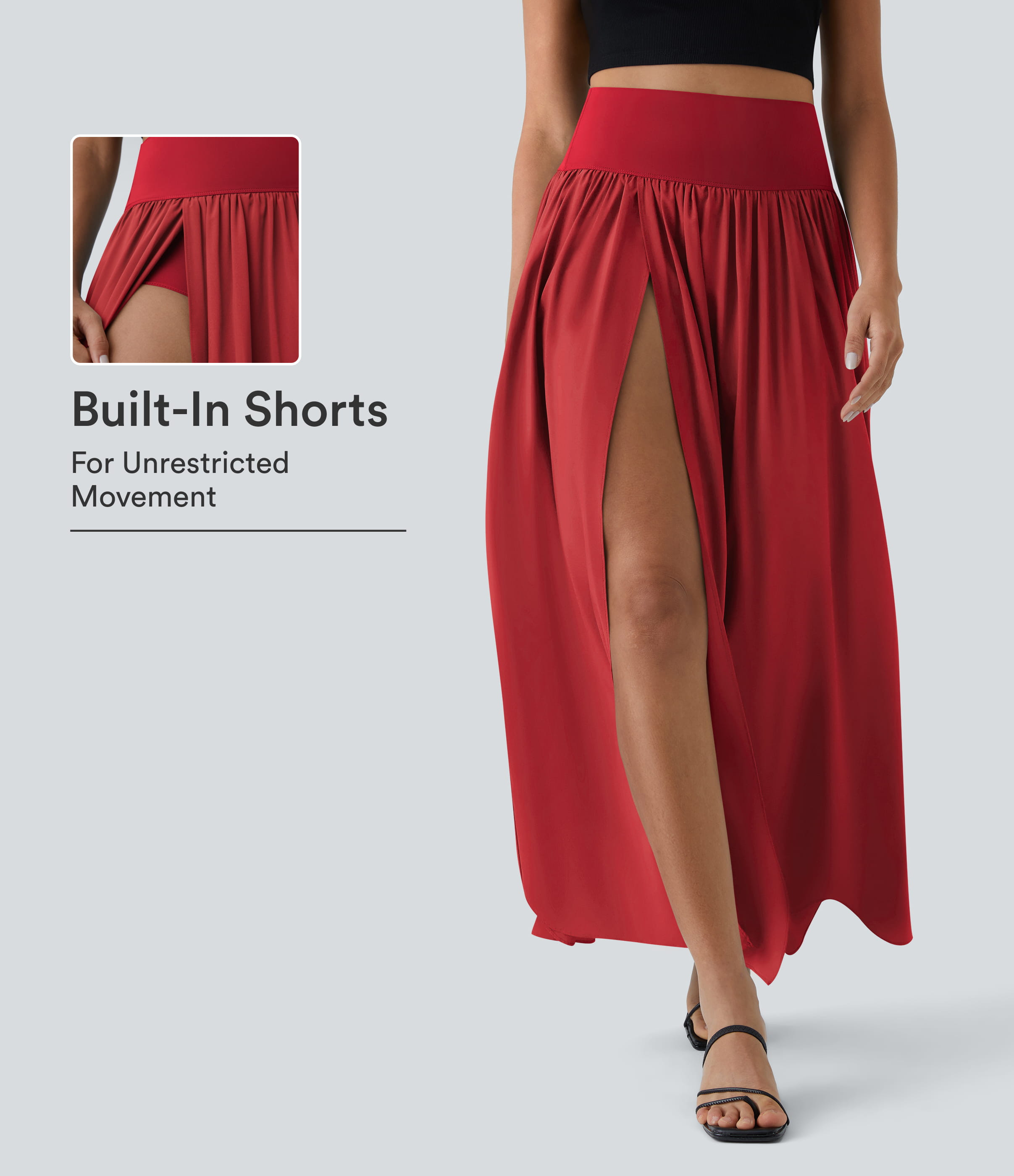 Breezeful™ High Waisted Split 2-in-1 Flowy Quick Dry Maxi Casual Skirt | HALARA