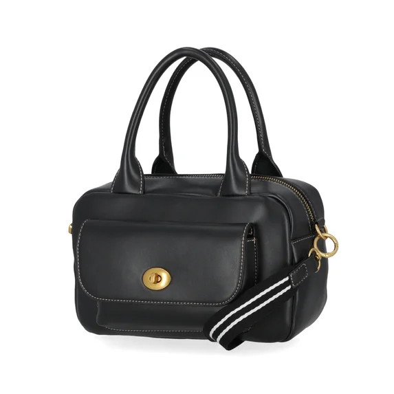 Free Assembly Women's Faux Leather Satchel Handbag, Black | Walmart (US)