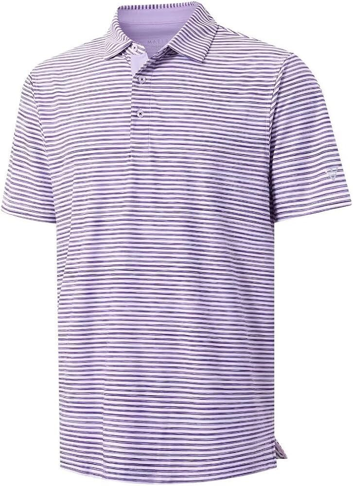 M MAELREG Golf Polo Shirts for Men Short Sleeve Dry Fit Striped Performance Moisture Wicking Coll... | Amazon (US)