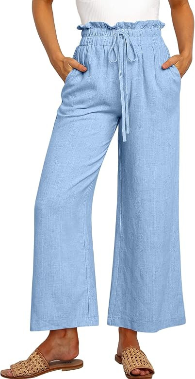 ANRABESS Women Linen Pants Casual Loose High Waist Boho Wide Leg Cropped Palazzo Beach Pants Summ... | Amazon (US)