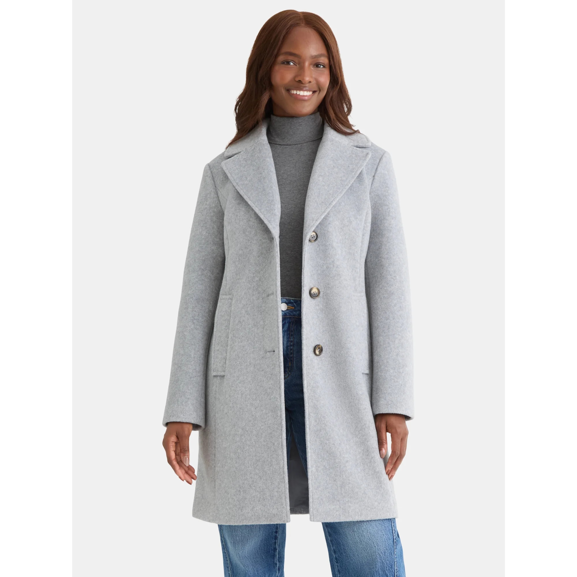Time & Tru Women's & Women's Plus Faux Wool Boyfriend Coat, Sizes XS-3X | Walmart (US)