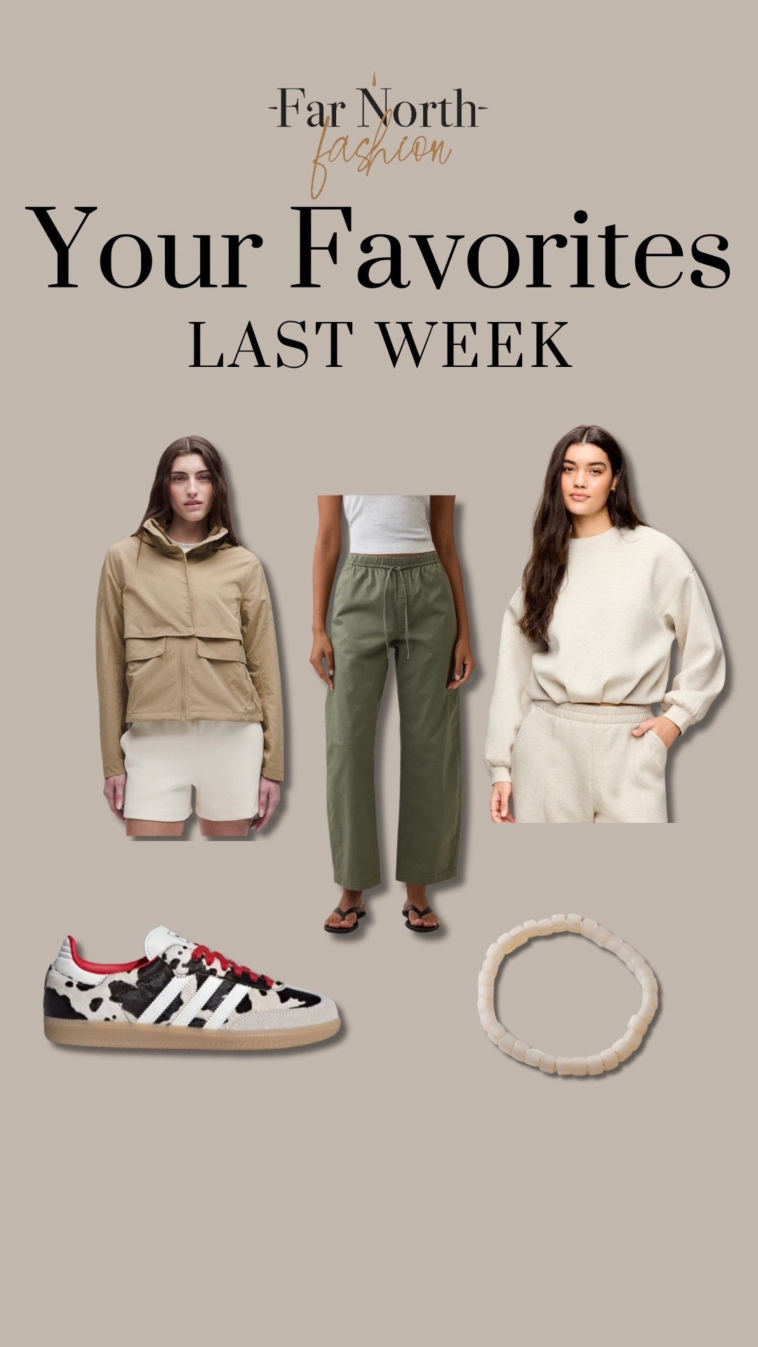 Last week’s best sellers:
1. GAP Factory barrel khakis
2. Adidas Sambas
3. Lululemon jacket 
4. Old Navy sweatshirt
5. Noonday Collection bracelet

#LTKMidsize #LTKOver40