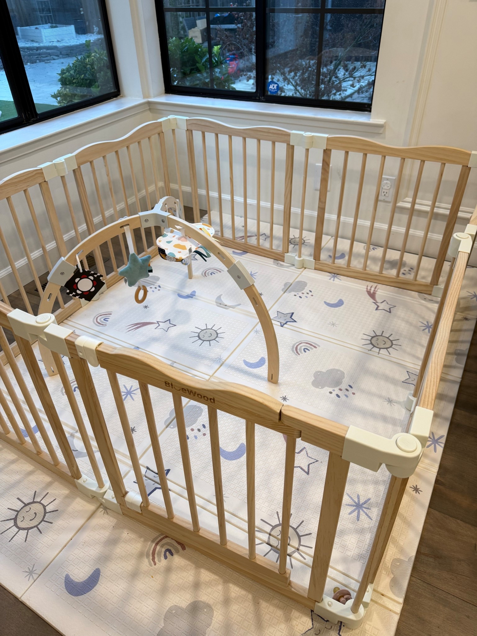 Perfect baby play area for a family room. We put this up for our 7 month old, third baby, and it’s been a life saver. Perfect to have a safe space for her to crawl and explore. 

#LTKBaby #LTKmomlife