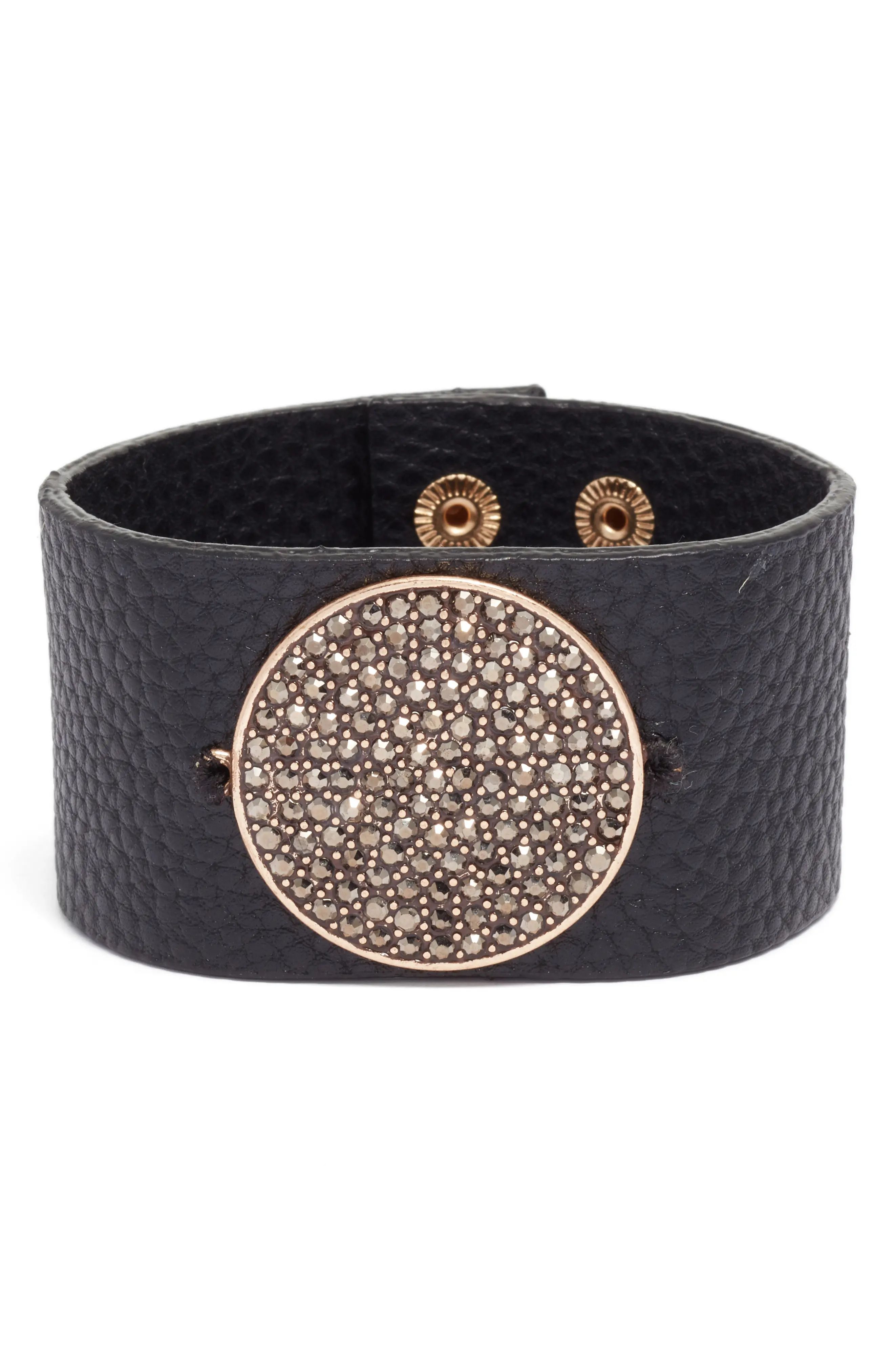 Pavé Disc Leather Cuff | Nordstrom