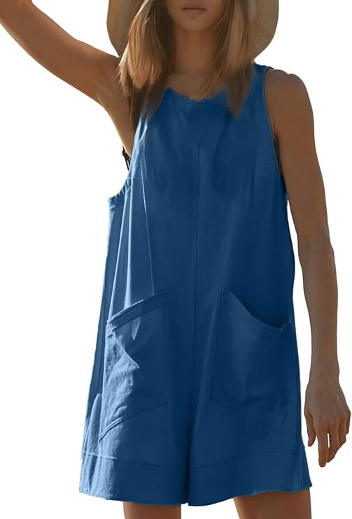 Glamaker Women's Summer Sleeveless Romper Casaul Beach Vacation Loose Shorts Jumpsuit Overalls Ou... | Amazon (US)