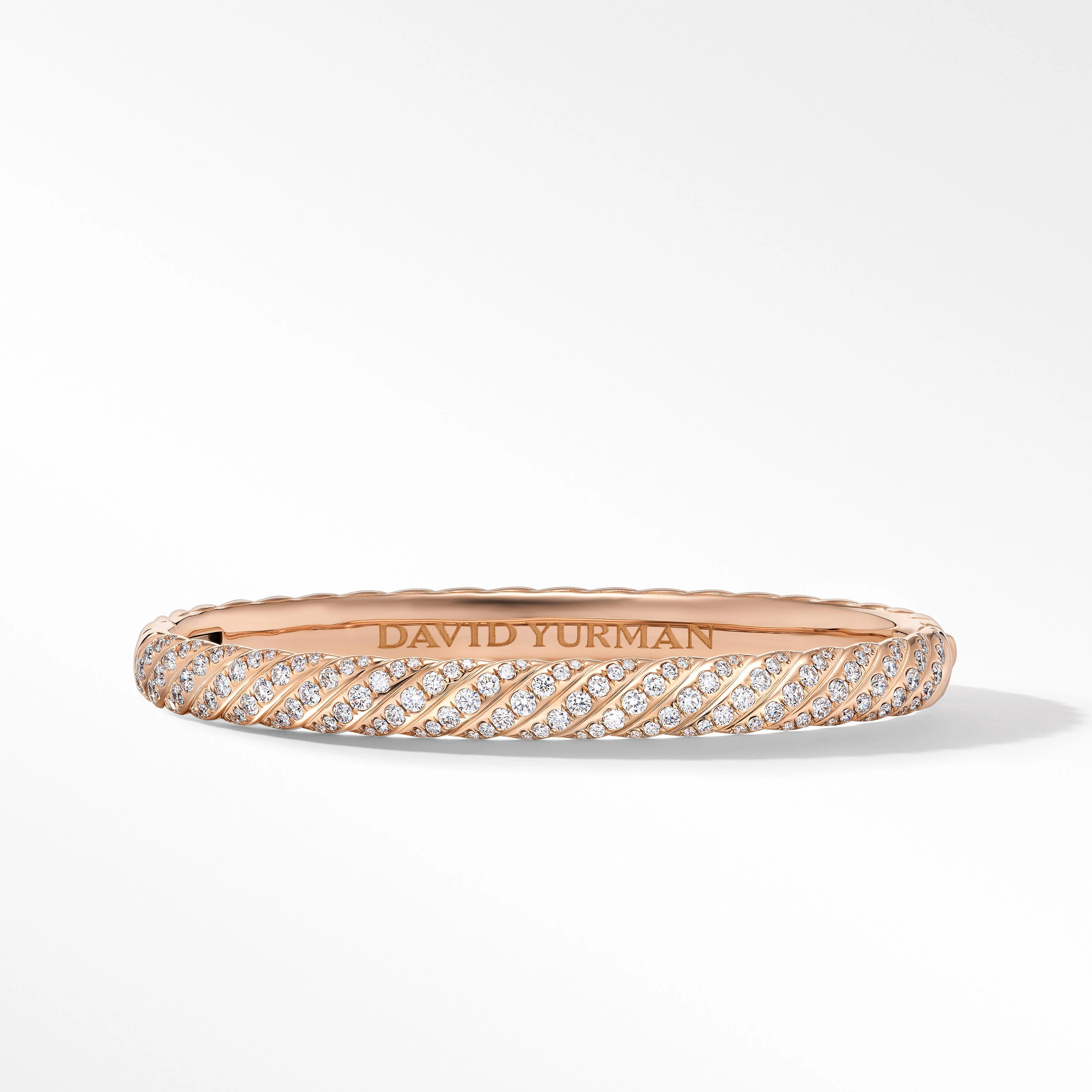 Sculpted Cable Bangle Bracelet in 18K Rose Gold with Diamonds | David Yurman