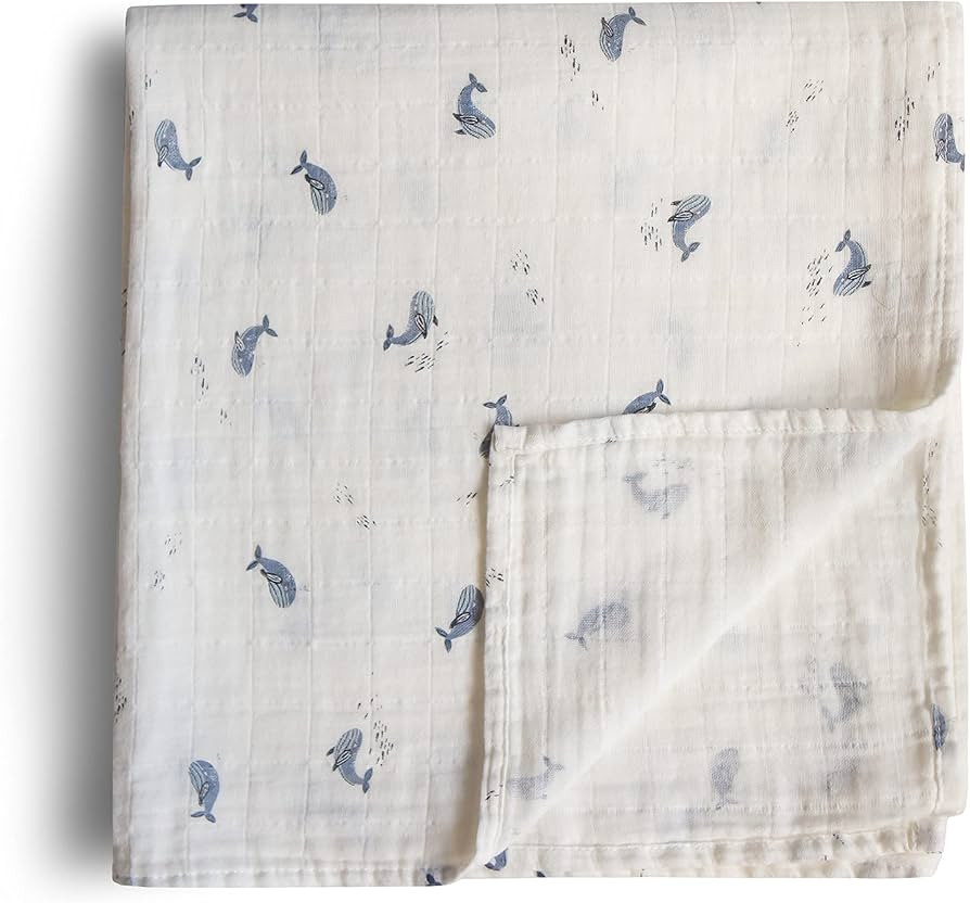 mushie Muslin Baby Swaddle Blanket | 100% Organic Cotton (Whales) | Amazon (US)