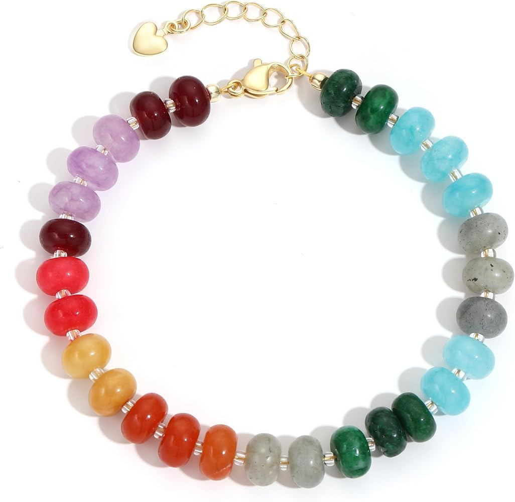 Colorful Natural Stone Beaded Bracelets for Women, Boho Handmade Gemstone Bracelet, Stackable Sum... | Amazon (US)