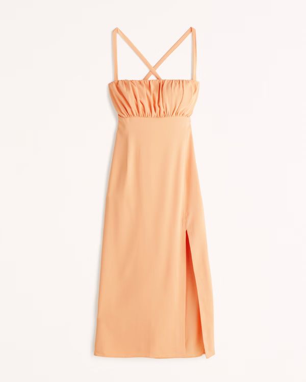 Women's Ruched Midi Dress | Women's New Arrivals | Abercrombie.com | Abercrombie & Fitch (US)