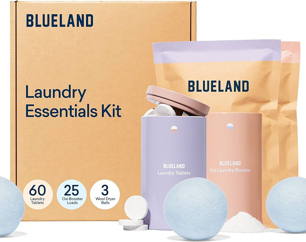 BLUELAND Laundry Essentials Kit - Plastic-Free Laundry Detergent Tablets, Oxi Booster, and Reusea... | Amazon (US)
