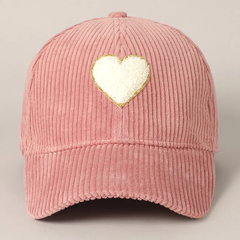 Chenille Heart Patch Corduroy Baseball Hat for Women and Girl, 100% Cotton Fall Winter Casual Out... | Etsy (US)