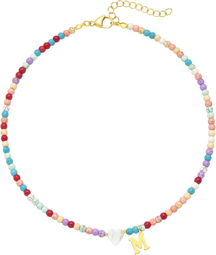 Colorful Beaded love Initial Necklaces Gifts for Girls teens Kids Gifts Personalized Birthday Gifts gifts for grandkids Necklace for Girl Jewelry | Amazon (US)