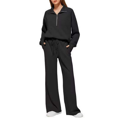 Coolmee Women 2 Piece Outfits Sweatsuit Long Sleeve Sweatshirt Wide Leg Sweatpants Tracksuit Sweat Lounge Matching Set S Black | Target