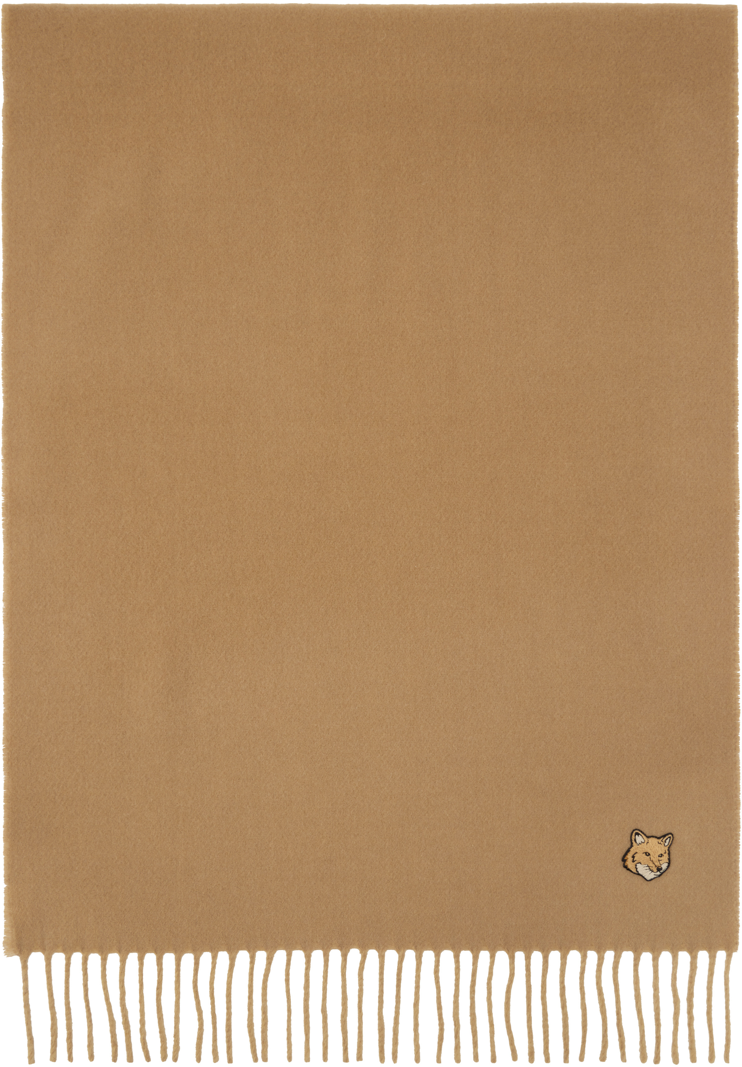 Maison Kitsuné Beige Fox Head Double Face Scarf | SSENSE