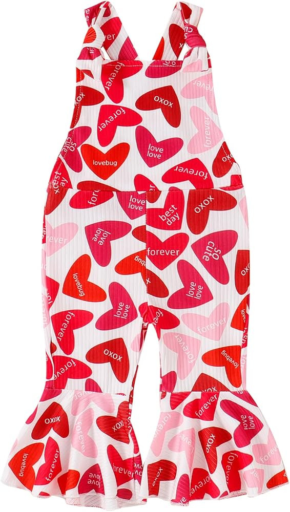 Guodeunh Toddler Baby Girls Bell-Bottoms Jumpsuit Ribbed Sleeveless Spaghetti Straps Romper Heart... | Amazon (US)