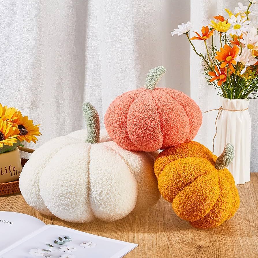 Juexica 3 Pcs 3 Pcs Halloween Stuffed Pumpkin Fluffy Plush Toy 3D Shaped Decorative Thanksgiving ... | Amazon (US)