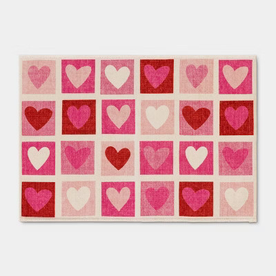 Valentine's Day Hearts Grid Scatter Accent Rug Pink/Red/White - Room Essentials™ | Target