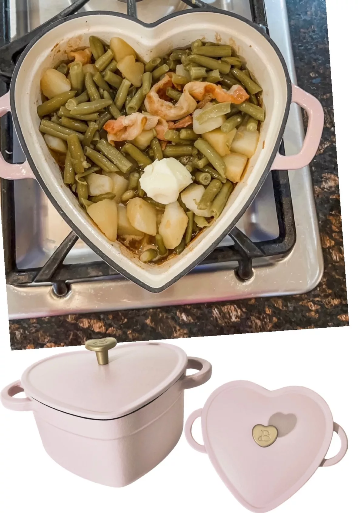 Beautiful 2qt Cast Iron Heart Dutch Oven, Pink Champagne by Drew Barrymore