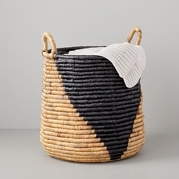 Woven Seagrass Basket, Tall Round, Natural/Black | West Elm (US)