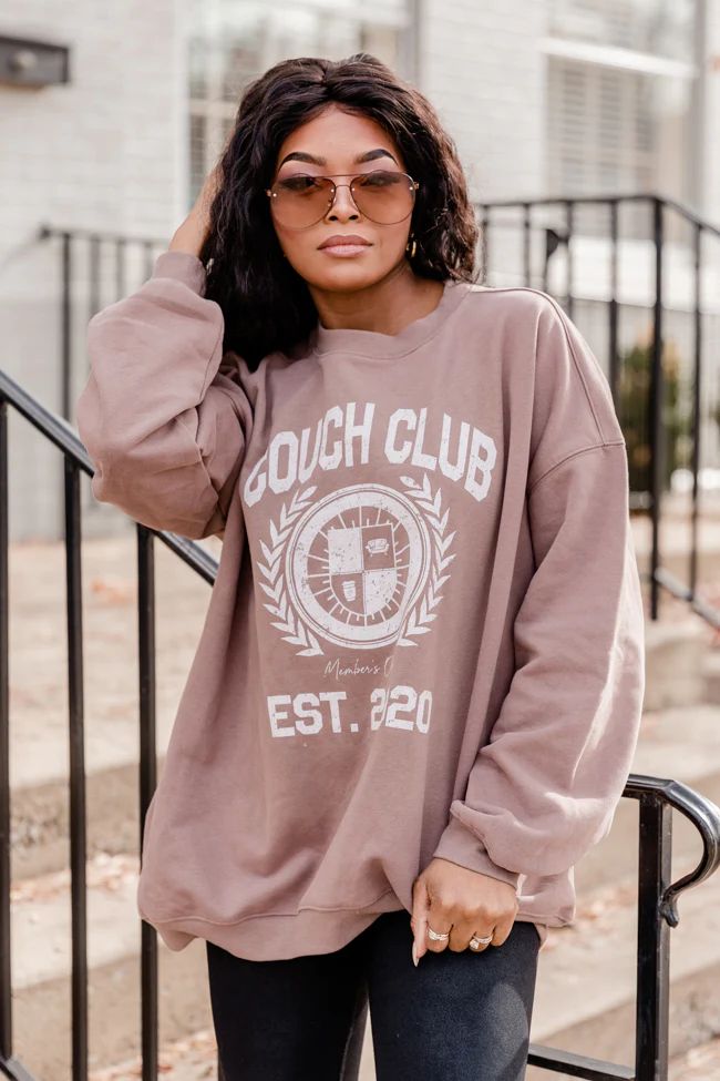 Couch Club Mocha Oversized Graphic Sweatshirt DOORBUSTER | Pink Lily