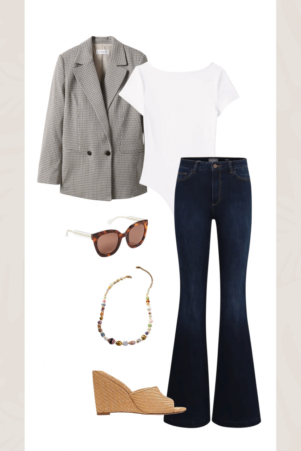 Blazer, boatneck bodysuit, flare jeans, woven leather wedges 

#LTKshoecrush #LTKstyletip
