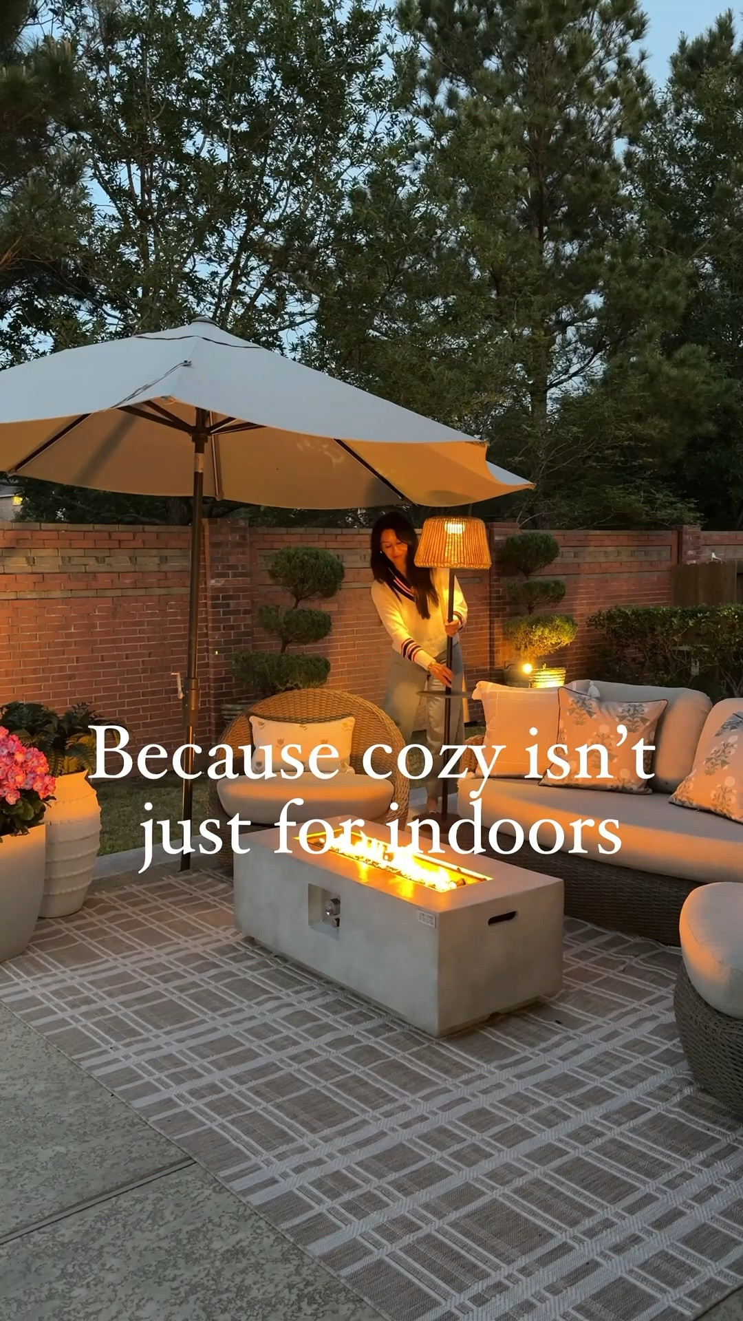 Outdoor… but make it cozy 🤍
I styled my patio the same way I do inside—layering texture, lighting, and functional pieces that make it feel like a real room. This solar-powered standing lamp (with the cutest built-in drink table), my firepit setup, and this rug completely pulled everything together. Everything linked to recreate this cozy outdoor space.


outdoor decor, patio decor ideas, cozy outdoor space, outdoor living room, patio styling ideas, outdoor rug, firepit seating area, outdoor furniture set, backyard inspiration, outdoor lighting ideas, solar outdoor lamp, rattan lamp shade, neutral outdoor decor, modern organic outdoor, cozy patio ideas, backyard setup, patio glow up, outdoor entertaining space, affordable outdoor decor, Amazon outdoor finds, Walmart outdoor decor, outdoor home styling, designer look for less, neutral patio design, layered outdoor decor

#LTKSeasonal #LTKstorytime #LTKHome