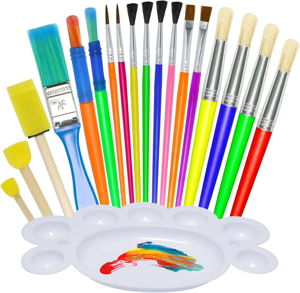 Jiosdo Kids Paint Brushes, 19Pcs Childrens Painting Brushes Set with Paint Palettes, Colorful Pai... | Amazon (UK)
